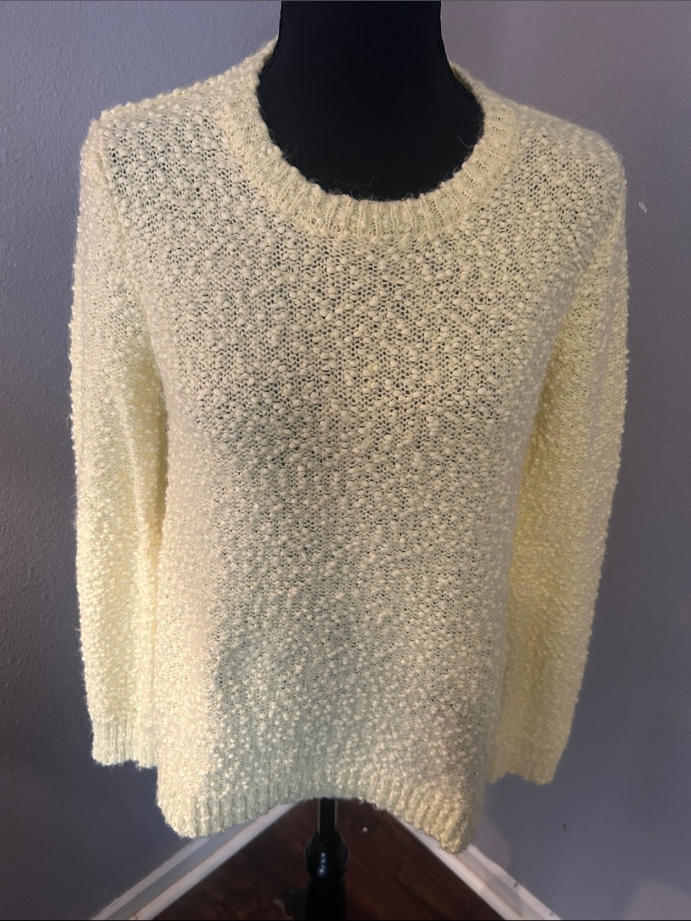 Marled Women Popcorn Textured Knit Yellow Crewneck Sweater Size Small
